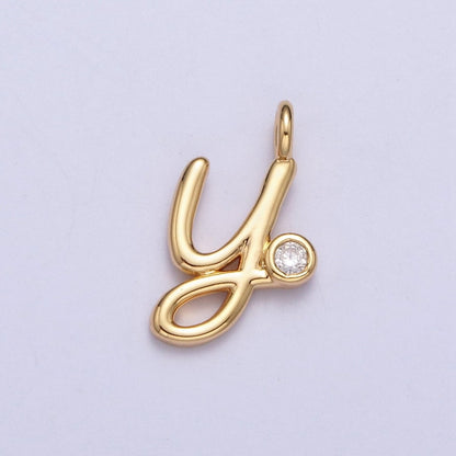 Gold Initial Alphabet Lower Case Cursive Letter Clear CZ Personalized Charm | A-507-A-519