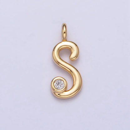 Gold Initial Alphabet Lower Case Cursive Letter Clear CZ Personalized Charm | A-507-A-519