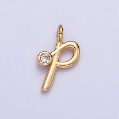 Gold Initial Alphabet Lower Case Cursive Letter Clear CZ Personalized Charm | A-507-A-519