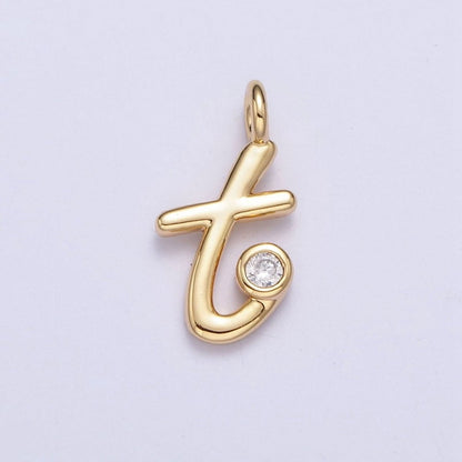 Gold Initial Alphabet Lower Case Cursive Letter Clear CZ Personalized Charm | A-507-A-519