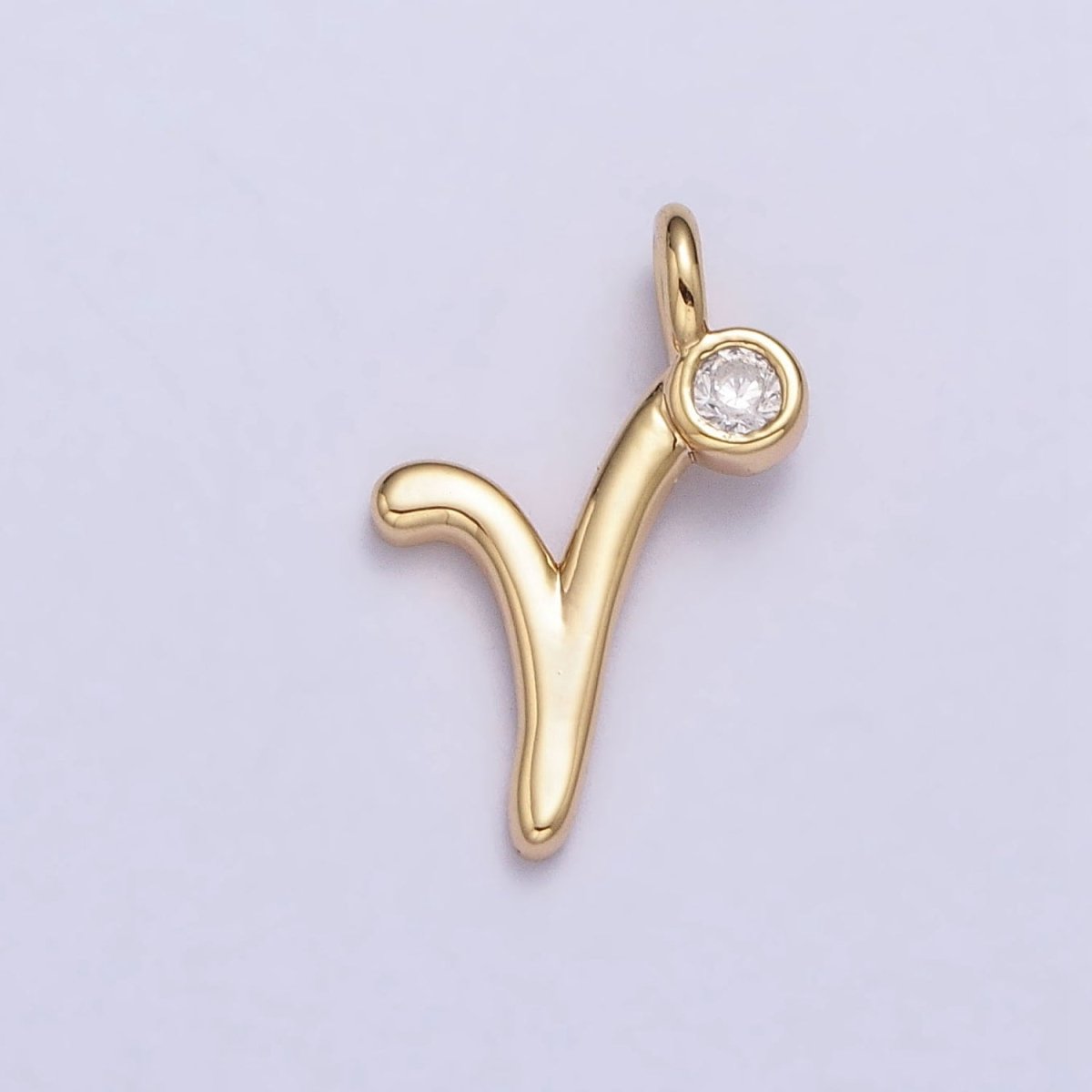 Gold Initial Alphabet Lower Case Cursive Letter Clear CZ Personalized Charm | A-507-A-519