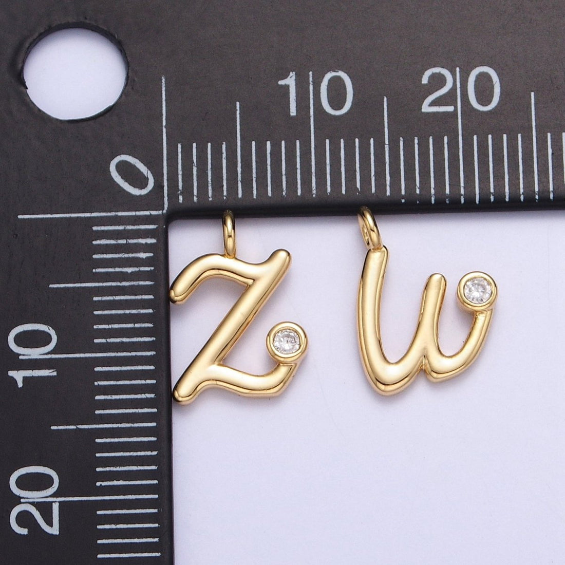 Gold Initial Alphabet Lower Case Cursive Letter Clear CZ Personalized Charm | A-507-A-519