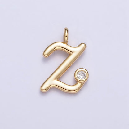 Gold Initial Alphabet Lower Case Cursive Letter Clear CZ Personalized Charm | A-507-A-519