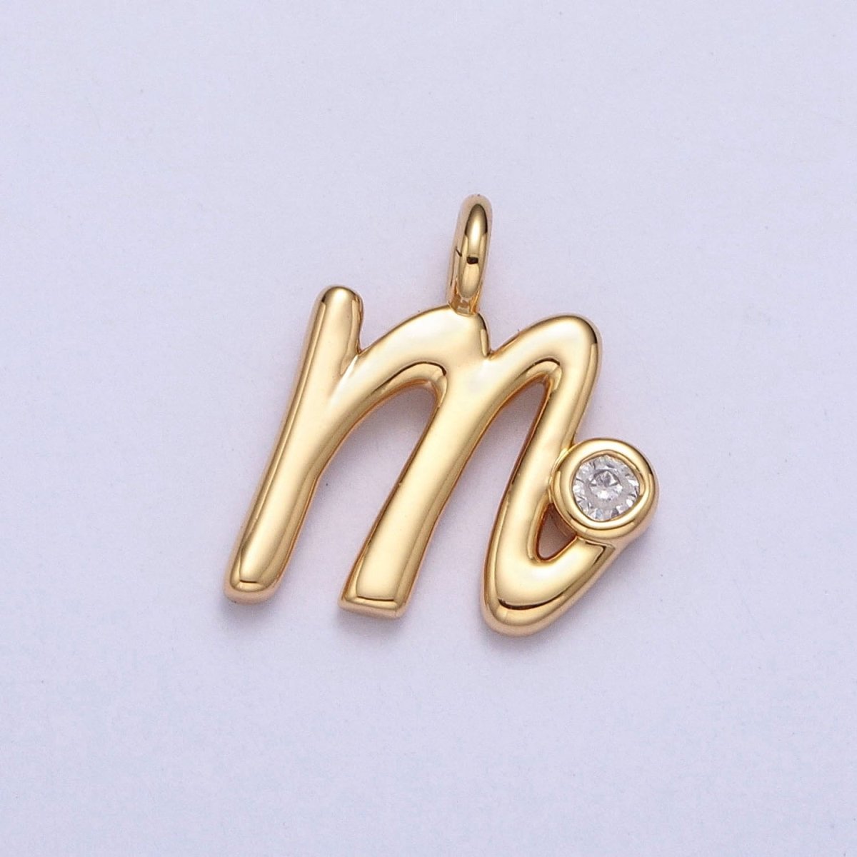 Gold Initial Alphabet Lower Case Cursive Letter Clear CZ Personalized Charm | A-507-A-519