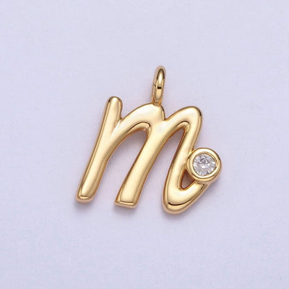 Gold Initial Alphabet Lower Case Cursive Letter Clear CZ Personalized Charm | A-507-A-519