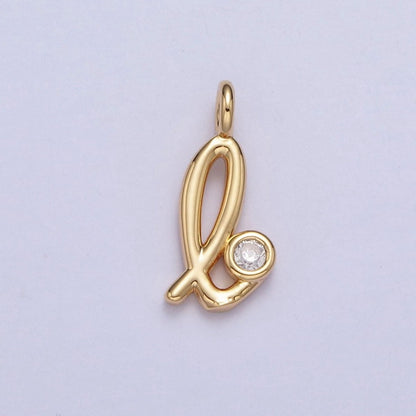 Gold Initial Alphabet Lower Case Cursive Letter Clear CZ Personalized Charm | A-507-A-519