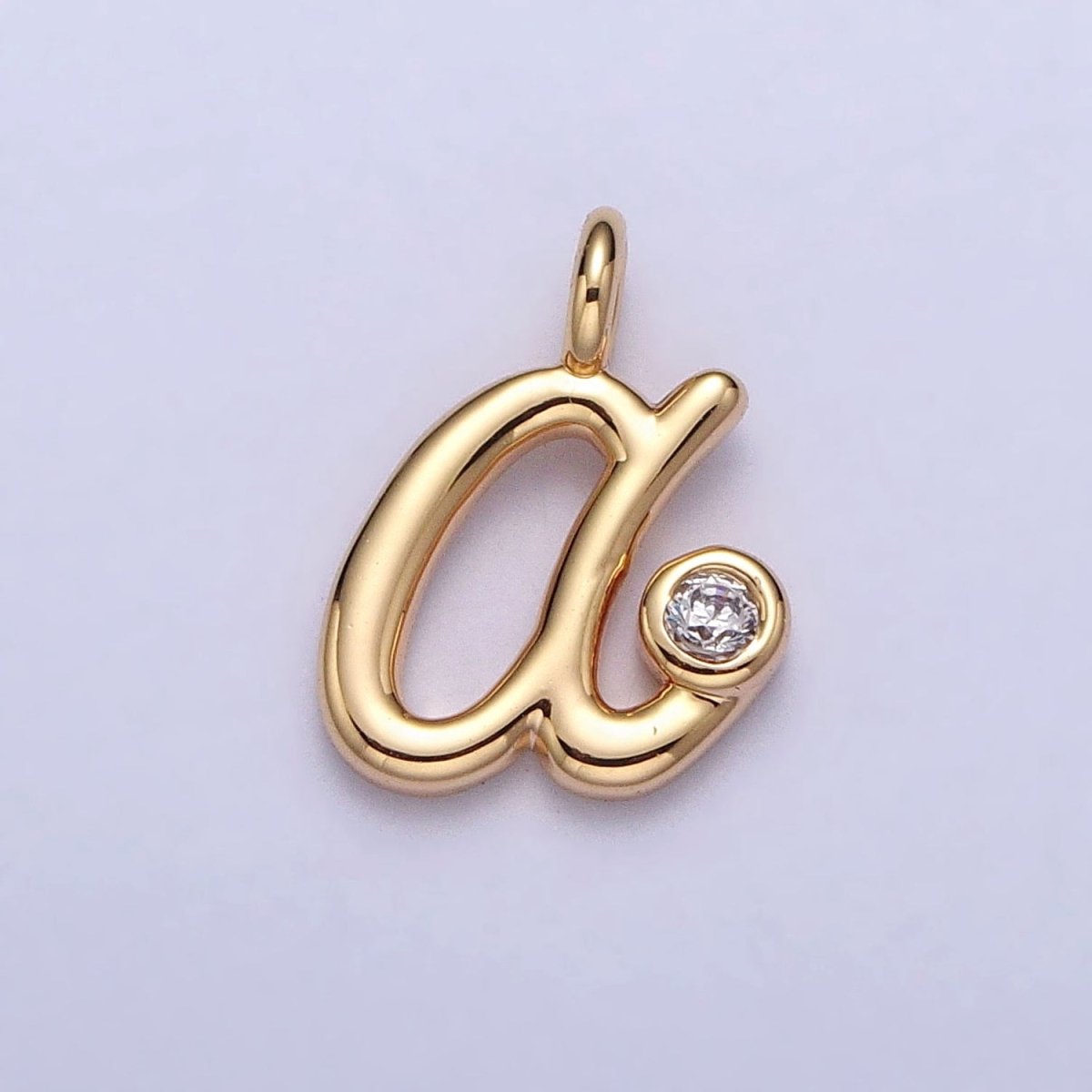 Gold Initial Alphabet Lower Case Cursive Letter Clear CZ Personalized Charm | A-507-A-519