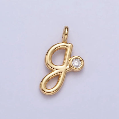 Gold Initial Alphabet Lower Case Cursive Letter Clear CZ Personalized Charm | A-507-A-519