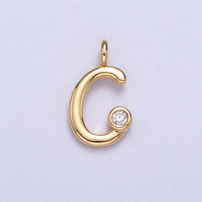 Gold Initial Alphabet Lower Case Cursive Letter Clear CZ Personalized Charm | A-507-A-519