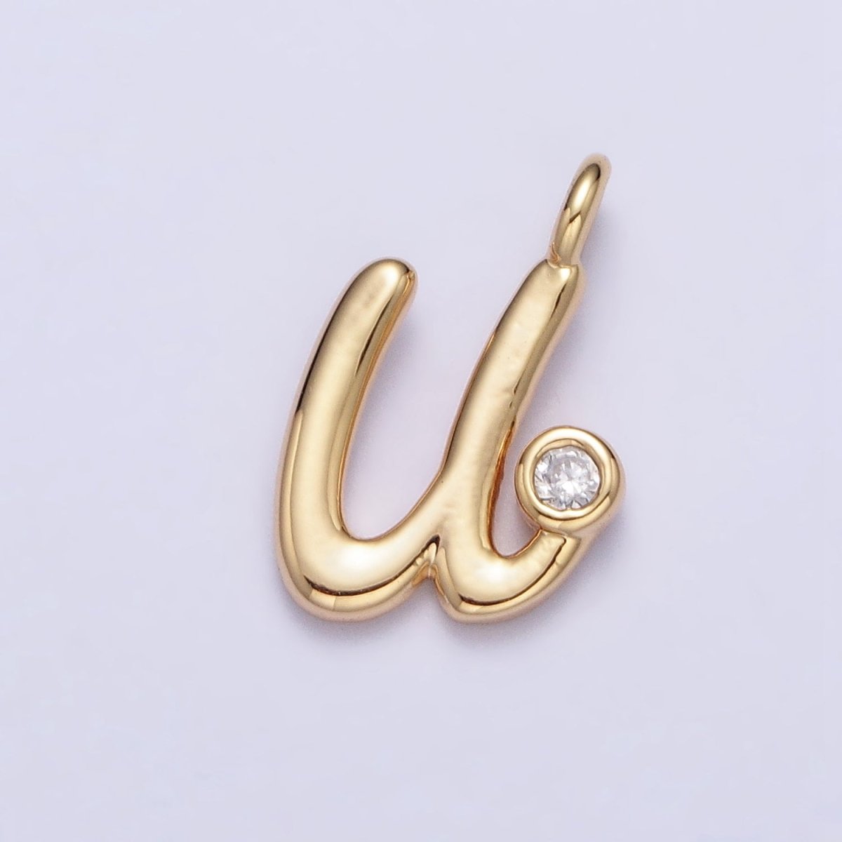 Gold Initial Alphabet Lower Case Cursive Letter Clear CZ Personalized Charm | A-507-A-519