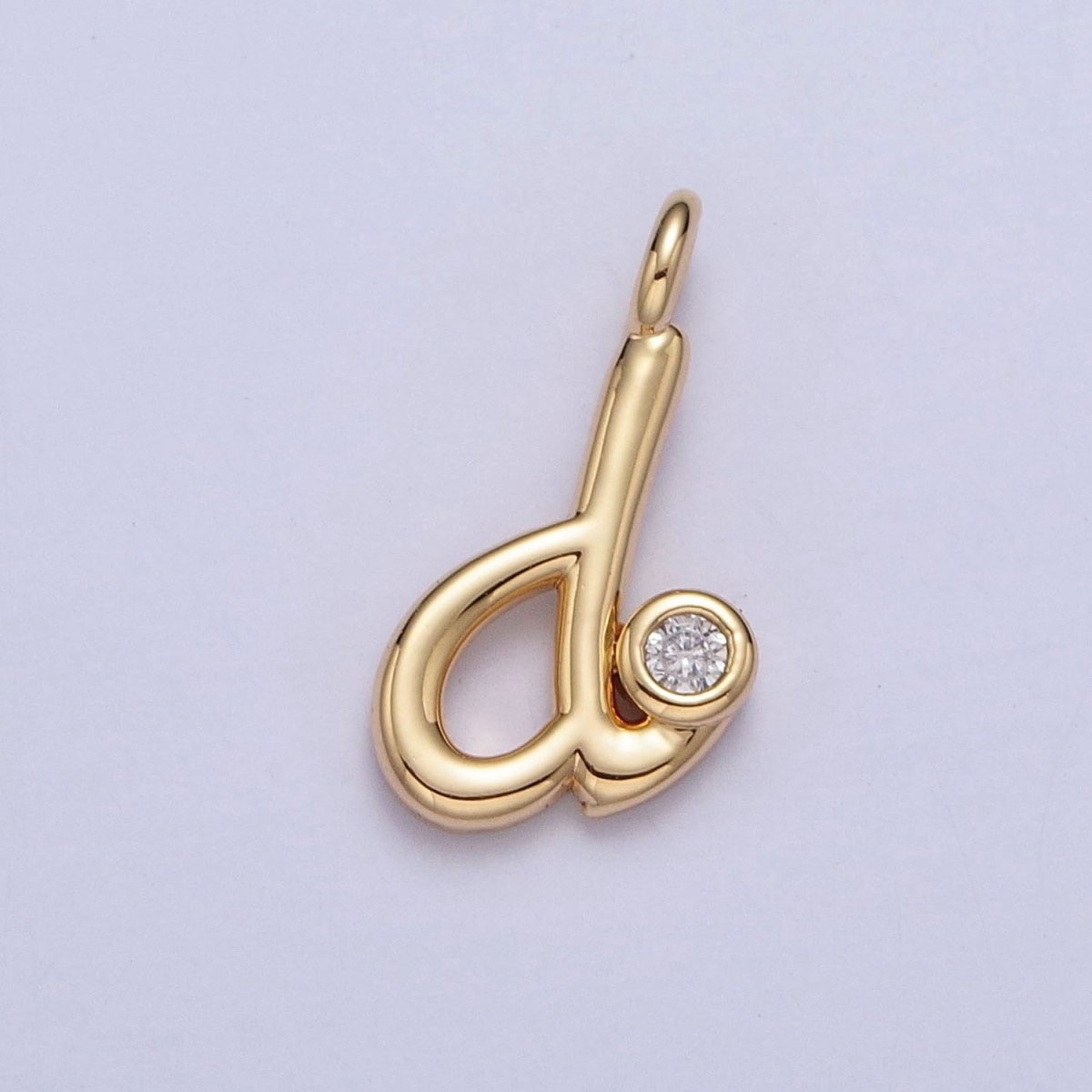 Gold Initial Alphabet Lower Case Cursive Letter Clear CZ Personalized Charm | A-507-A-519