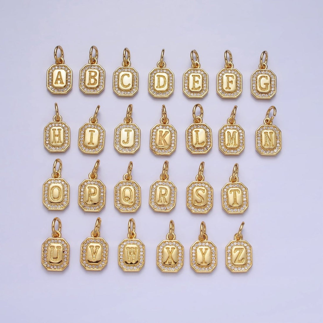 Gold Initial Letter A-Z Clear Micro Paved CZ Hexagonal Mini Charm | A-A1913-A-A1925