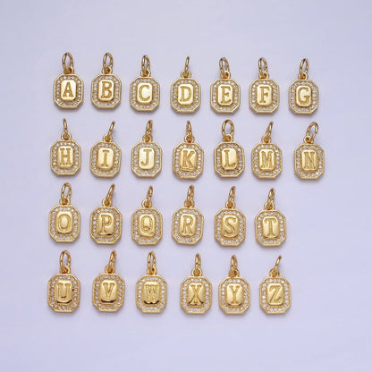 Gold Initial Letter A-Z Clear Micro Paved CZ Hexagonal Mini Charm | A-A1913-A-A1925