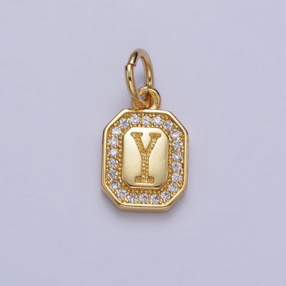 Gold Initial Letter A-Z Clear Micro Paved CZ Hexagonal Mini Charm | A-A1913-A-A1925