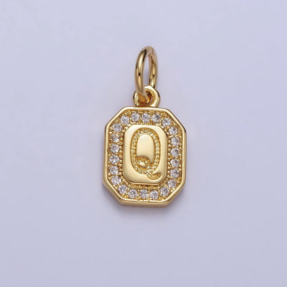 Gold Initial Letter A-Z Clear Micro Paved CZ Hexagonal Mini Charm | A-A1913-A-A1925