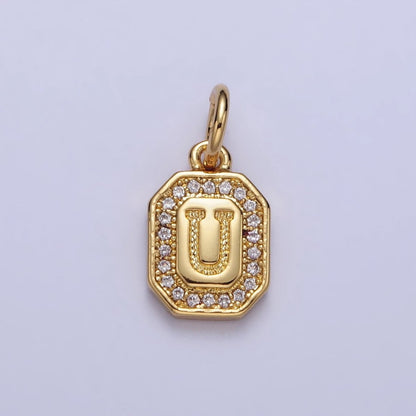Gold Initial Letter A-Z Clear Micro Paved CZ Hexagonal Mini Charm | A-A1913-A-A1925