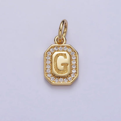 Gold Initial Letter A-Z Clear Micro Paved CZ Hexagonal Mini Charm | A-A1913-A-A1925