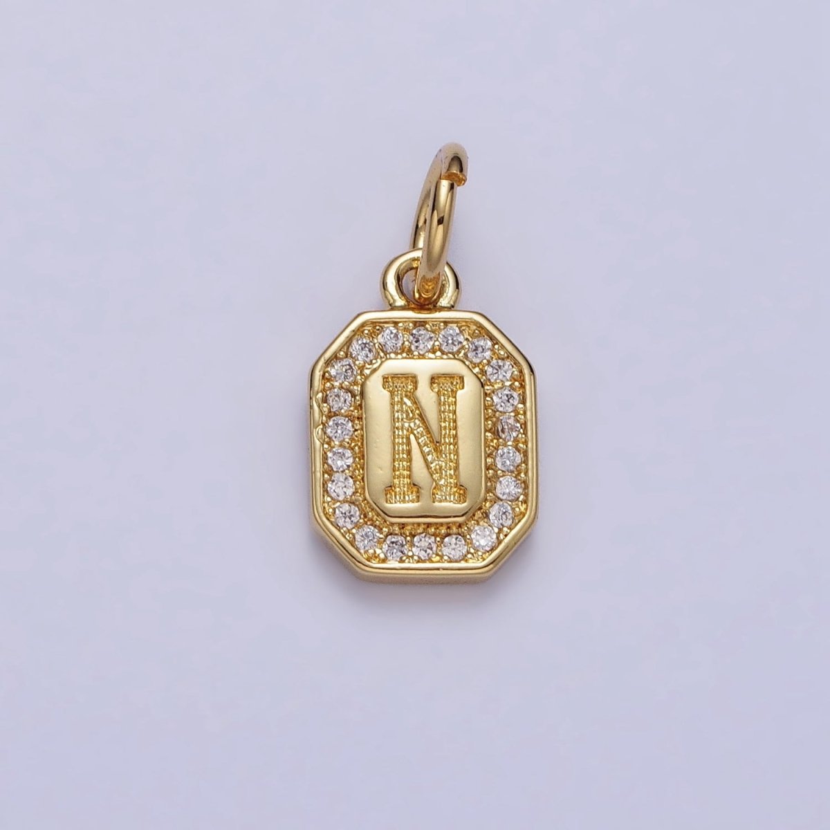 Gold Initial Letter A-Z Clear Micro Paved CZ Hexagonal Mini Charm | A-A1913-A-A1925