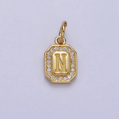 Gold Initial Letter A-Z Clear Micro Paved CZ Hexagonal Mini Charm | A-A1913-A-A1925
