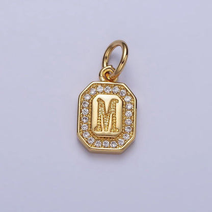 Gold Initial Letter A-Z Clear Micro Paved CZ Hexagonal Mini Charm | A-A1913-A-A1925