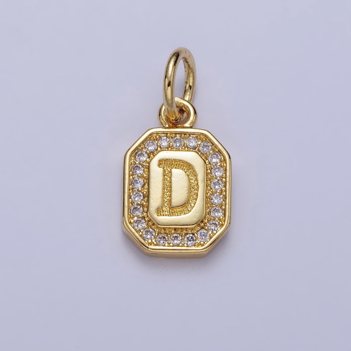 Gold Initial Letter A-Z Clear Micro Paved CZ Hexagonal Mini Charm | A-A1913-A-A1925