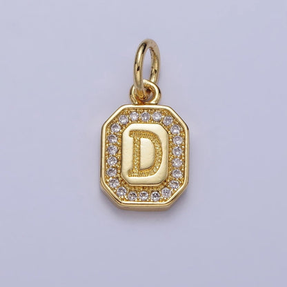 Gold Initial Letter A-Z Clear Micro Paved CZ Hexagonal Mini Charm | A-A1913-A-A1925