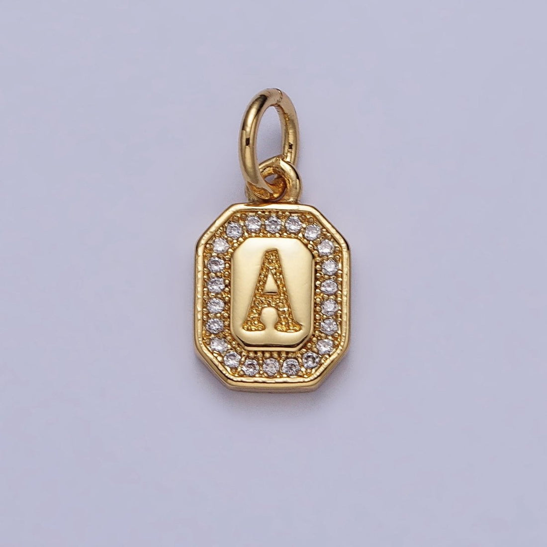 Gold Initial Letter A-Z Clear Micro Paved CZ Hexagonal Mini Charm | A-A1913-A-A1925
