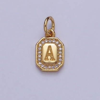 Gold Initial Letter A-Z Clear Micro Paved CZ Hexagonal Mini Charm | A-A1913-A-A1925