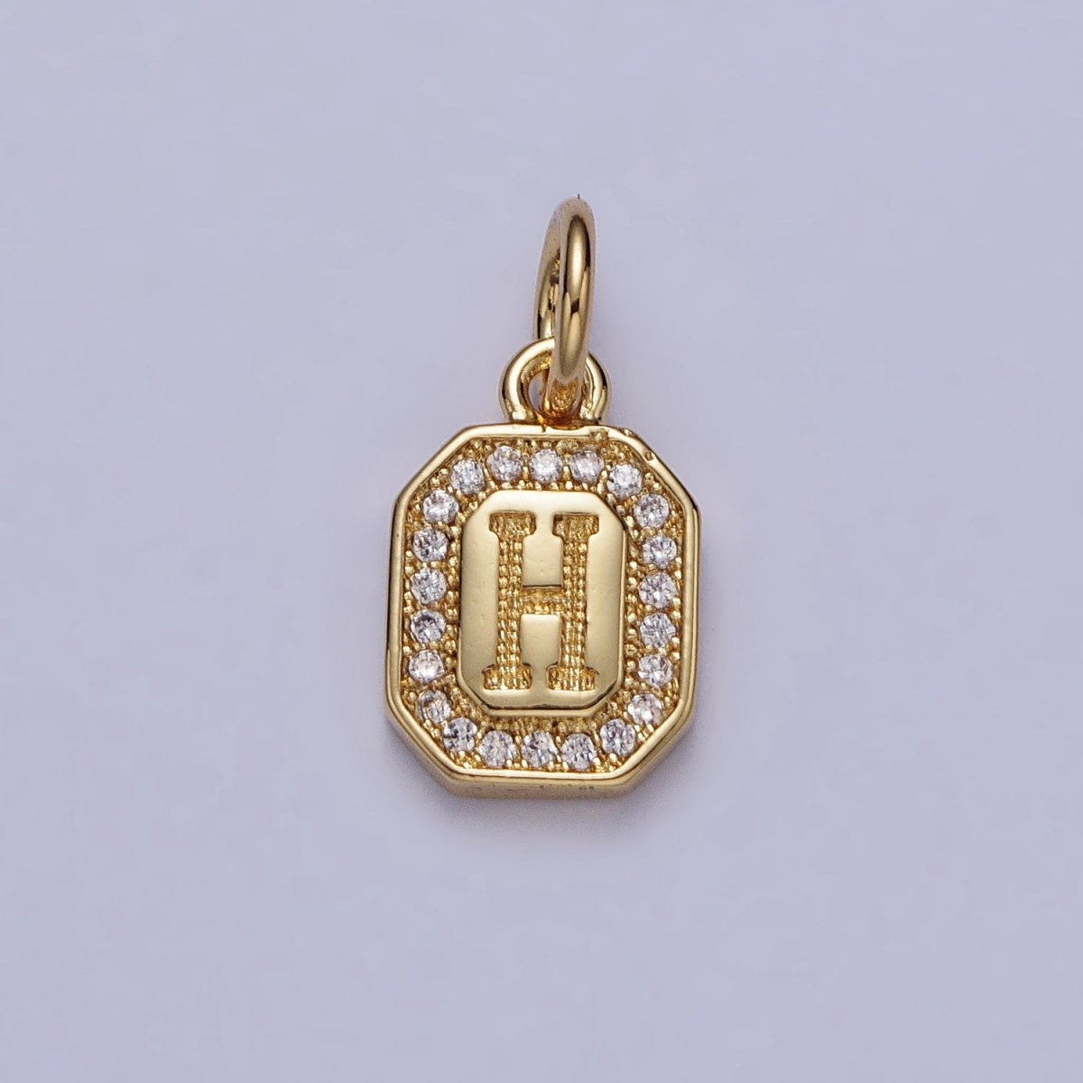 Gold Initial Letter A-Z Clear Micro Paved CZ Hexagonal Mini Charm | A-A1913-A-A1925