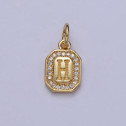 Gold Initial Letter A-Z Clear Micro Paved CZ Hexagonal Mini Charm | A-A1913-A-A1925