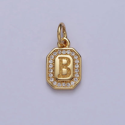 Gold Initial Letter A-Z Clear Micro Paved CZ Hexagonal Mini Charm | A-A1913-A-A1925