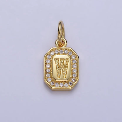 Gold Initial Letter A-Z Clear Micro Paved CZ Hexagonal Mini Charm | A-A1913-A-A1925
