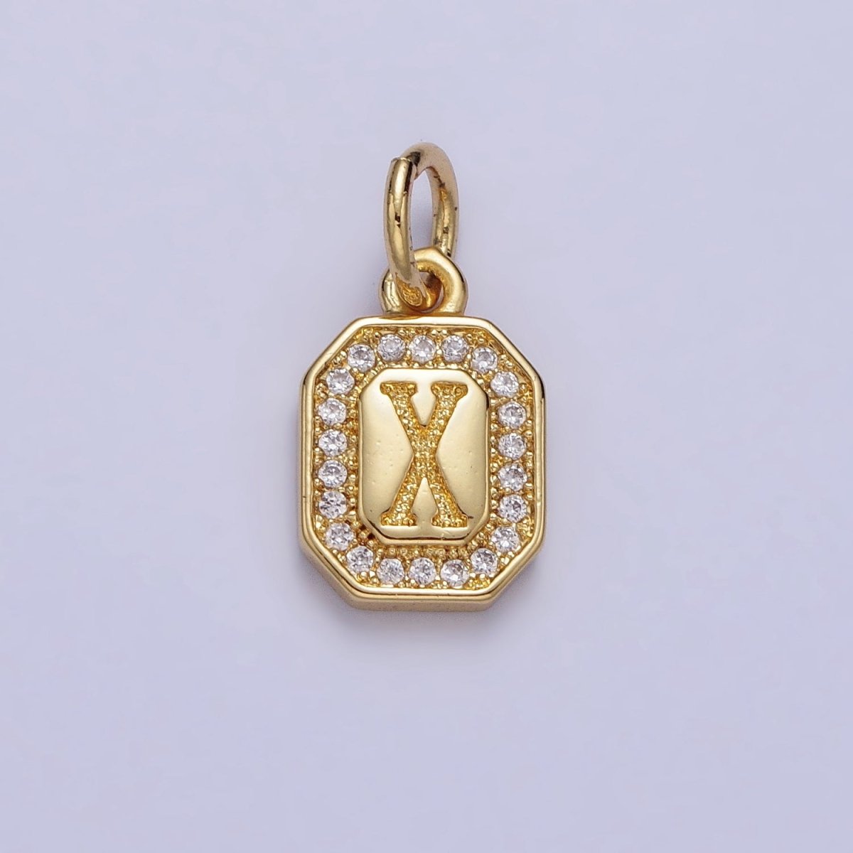 Gold Initial Letter A-Z Clear Micro Paved CZ Hexagonal Mini Charm | A-A1913-A-A1925