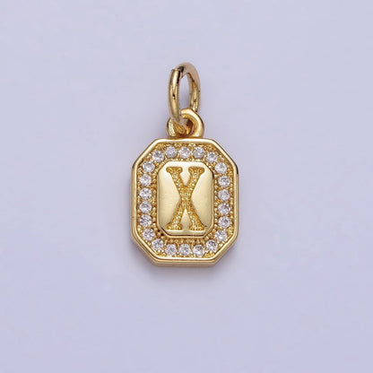 Gold Initial Letter A-Z Clear Micro Paved CZ Hexagonal Mini Charm | A-A1913-A-A1925