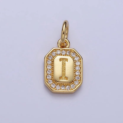 Gold Initial Letter A-Z Clear Micro Paved CZ Hexagonal Mini Charm | A-A1913-A-A1925
