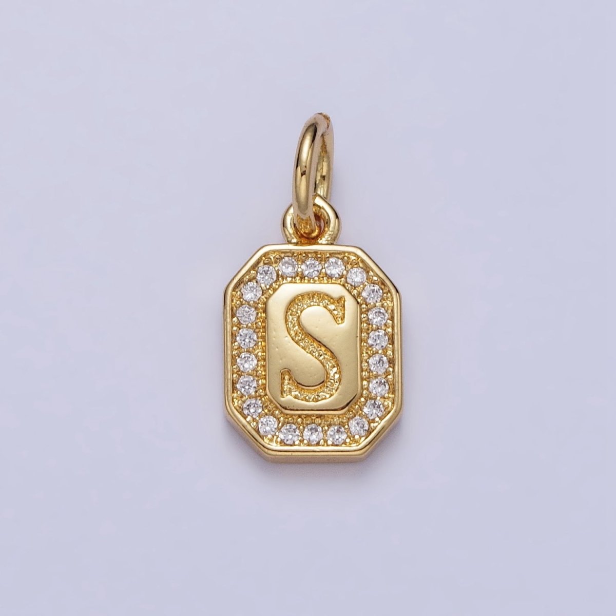 Gold Initial Letter A-Z Clear Micro Paved CZ Hexagonal Mini Charm | A-A1913-A-A1925