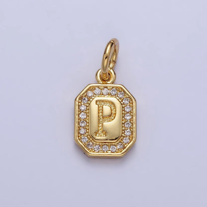 Gold Initial Letter A-Z Clear Micro Paved CZ Hexagonal Mini Charm | A-A1913-A-A1925