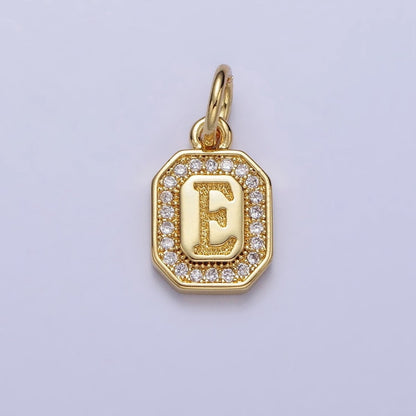 Gold Initial Letter A-Z Clear Micro Paved CZ Hexagonal Mini Charm | A-A1913-A-A1925