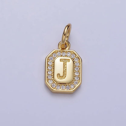 Gold Initial Letter A-Z Clear Micro Paved CZ Hexagonal Mini Charm | A-A1913-A-A1925