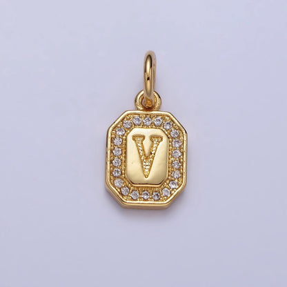 Gold Initial Letter A-Z Clear Micro Paved CZ Hexagonal Mini Charm | A-A1913-A-A1925