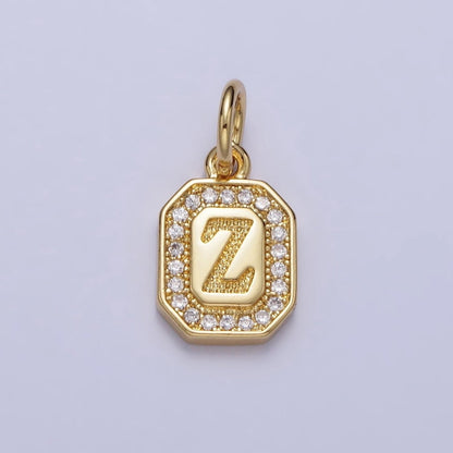 Gold Initial Letter A-Z Clear Micro Paved CZ Hexagonal Mini Charm | A-A1913-A-A1925