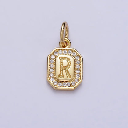 Gold Initial Letter A-Z Clear Micro Paved CZ Hexagonal Mini Charm | A-A1913-A-A1925