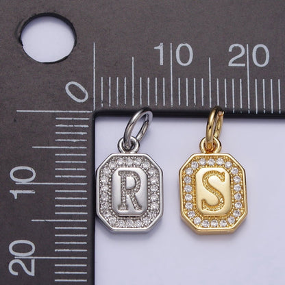 Gold Initial Letter A-Z Clear Micro Paved CZ Hexagonal Mini Charm | A-A1913-A-A1925