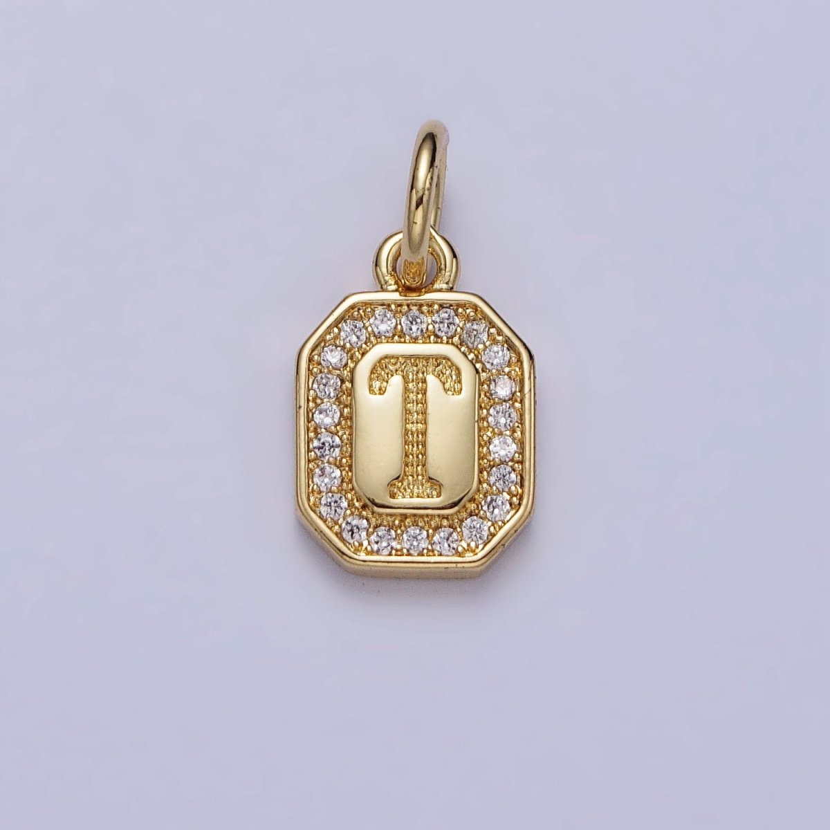 Gold Initial Letter A-Z Clear Micro Paved CZ Hexagonal Mini Charm | A-A1913-A-A1925