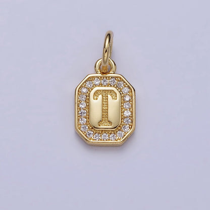 Gold Initial Letter A-Z Clear Micro Paved CZ Hexagonal Mini Charm | A-A1913-A-A1925