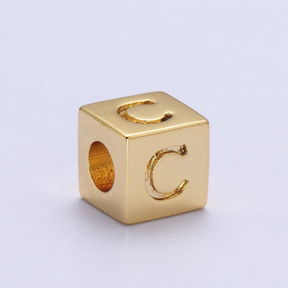Gold Initial Letter Alphabet 6.2mm Block Beads Charm Connector For Jewelry Making Component Supply A-A1145-A-A1157