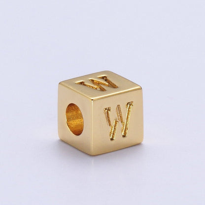 Gold Initial Letter Alphabet 6.2mm Block Beads Charm Connector For Jewelry Making Component Supply A-A1145-A-A1157