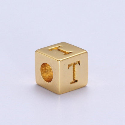 Gold Initial Letter Alphabet 6.2mm Block Beads Charm Connector For Jewelry Making Component Supply A-A1145-A-A1157