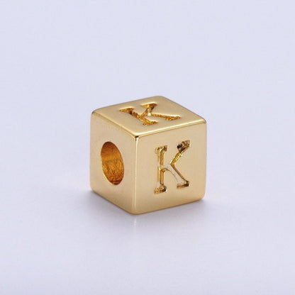 Gold Initial Letter Alphabet 6.2mm Block Beads Charm Connector For Jewelry Making Component Supply A-A1145-A-A1157