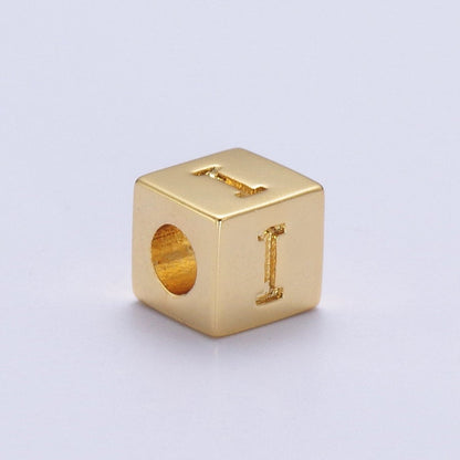 Gold Initial Letter Alphabet 6.2mm Block Beads Charm Connector For Jewelry Making Component Supply A-A1145-A-A1157